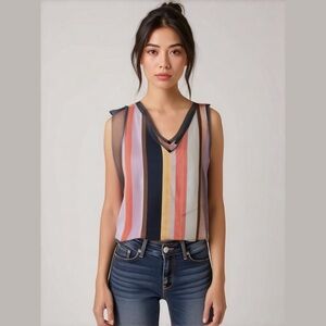 Nordstrom Multicolor Striped V-Neck Tank Top